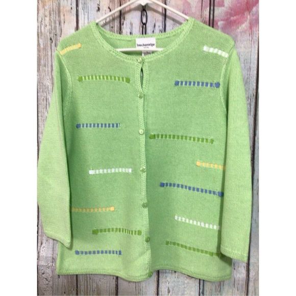 Breckenridge Petite Lime Multi Cardigan Sweater Size Petite Small ❄️💕 - Picture 9 of 9